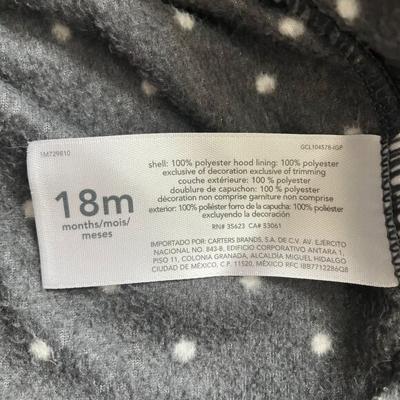 Carter’s 18M Black Polka Dot Hooded Fleece Peacoat EUC Toddler Girl - Picture 6 of 16